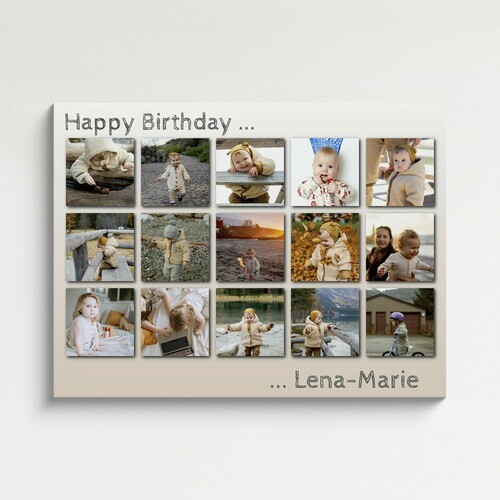Grid photo collage with child pictures for birthday