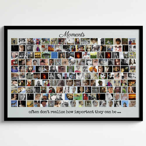 Wall picture as photo collage with many photos with quote and own images