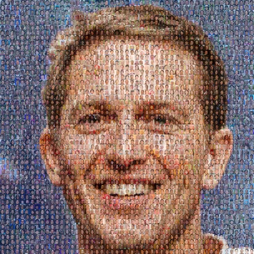 Photo mosaic portrait made up of many small pictures